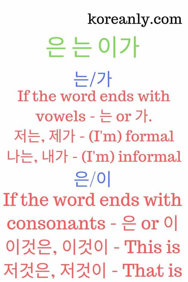 Korean grammar 은는 이가