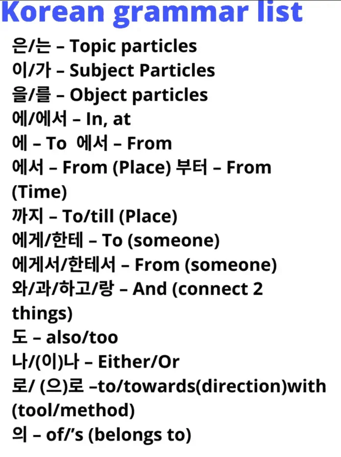 korean grammar list