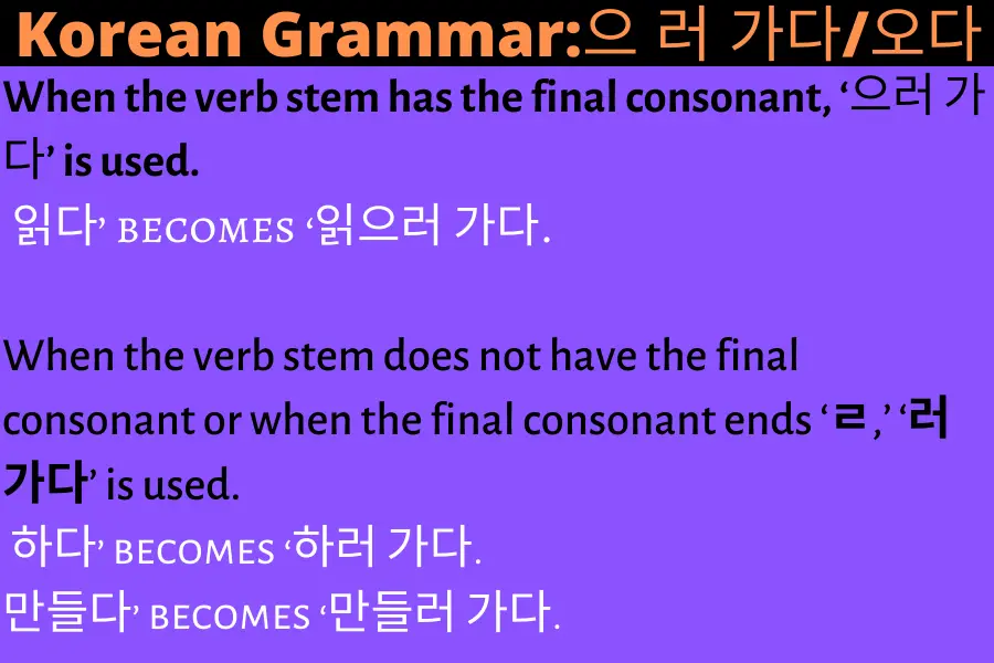 으 러 가다/오다 korean grammar