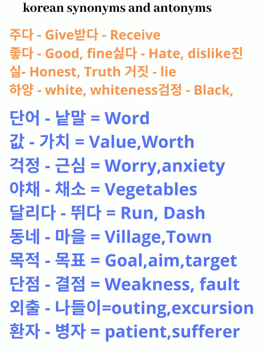korean synonyms and korean antonyms